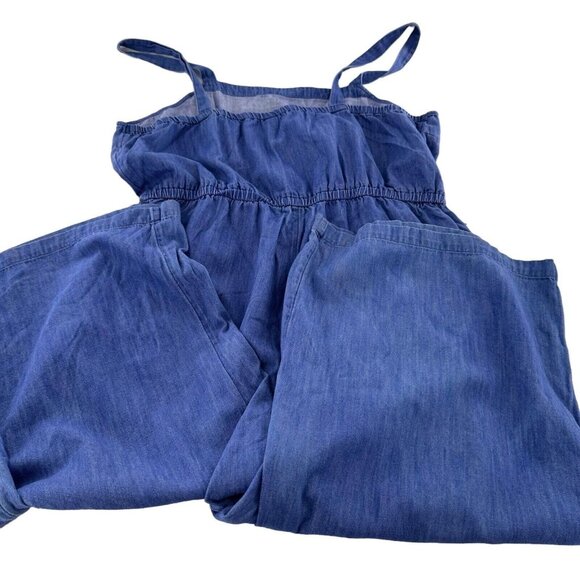 Old Navy Jumpsuit Blue Chambray Denim Pockets XL Elastic Waist Square Neck - Picture 11 of 16